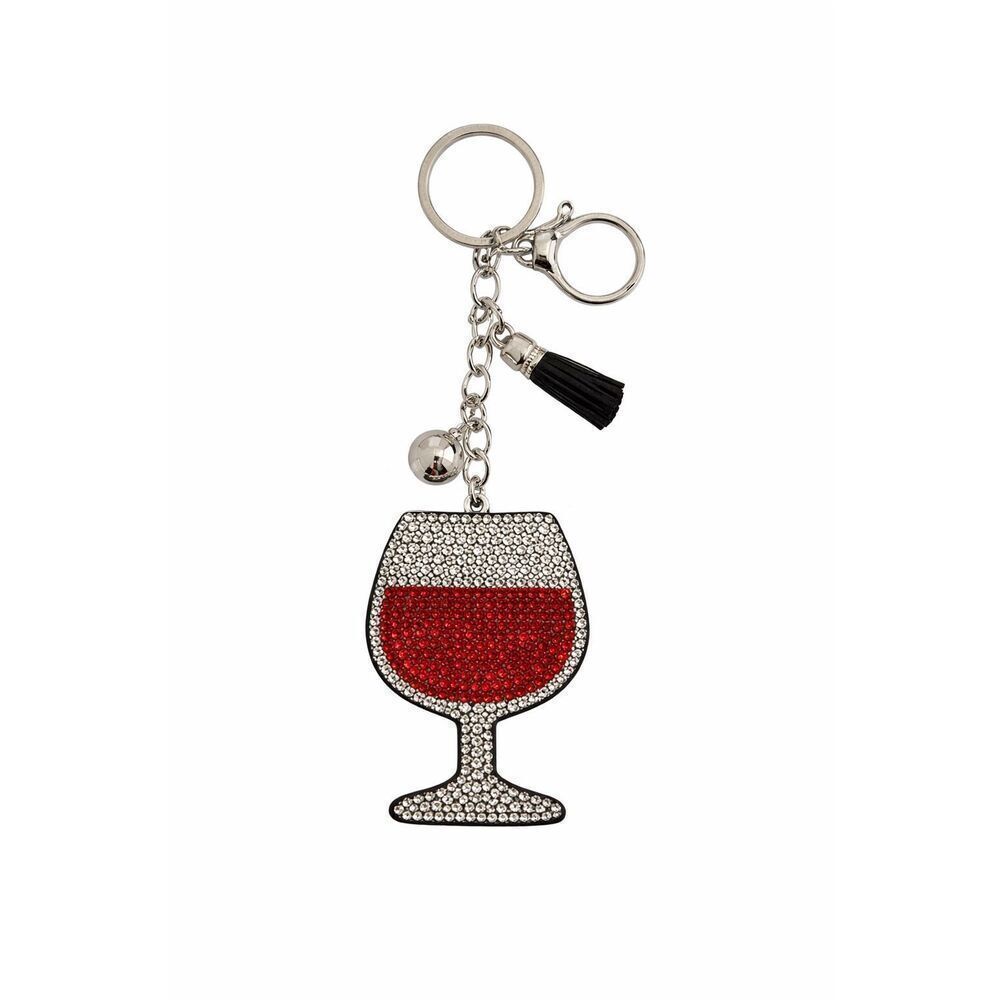 Rhinestone Wine Glass Keychain Purse Charm Crystal Red Wine Bag Charm New
